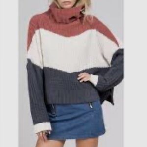 POL chunky Cowl neck Sweater Cream Rust Gray Women M Oversized Cozy Comfy Boxy